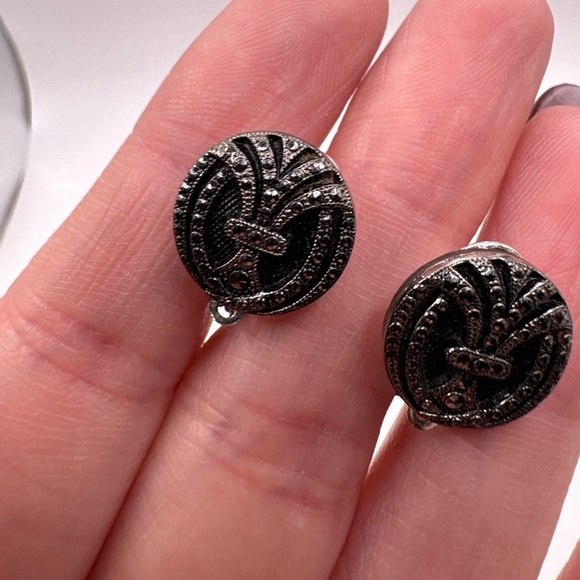 Vintage Lewis Segal Art Deco Style Marcasite Silver Tone Earrings - Picture 6 of 6